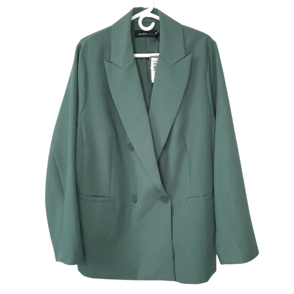 Torrid Twill Relaxed Menswear Oversized Blazer Dark Forest Green Plus Size 1X